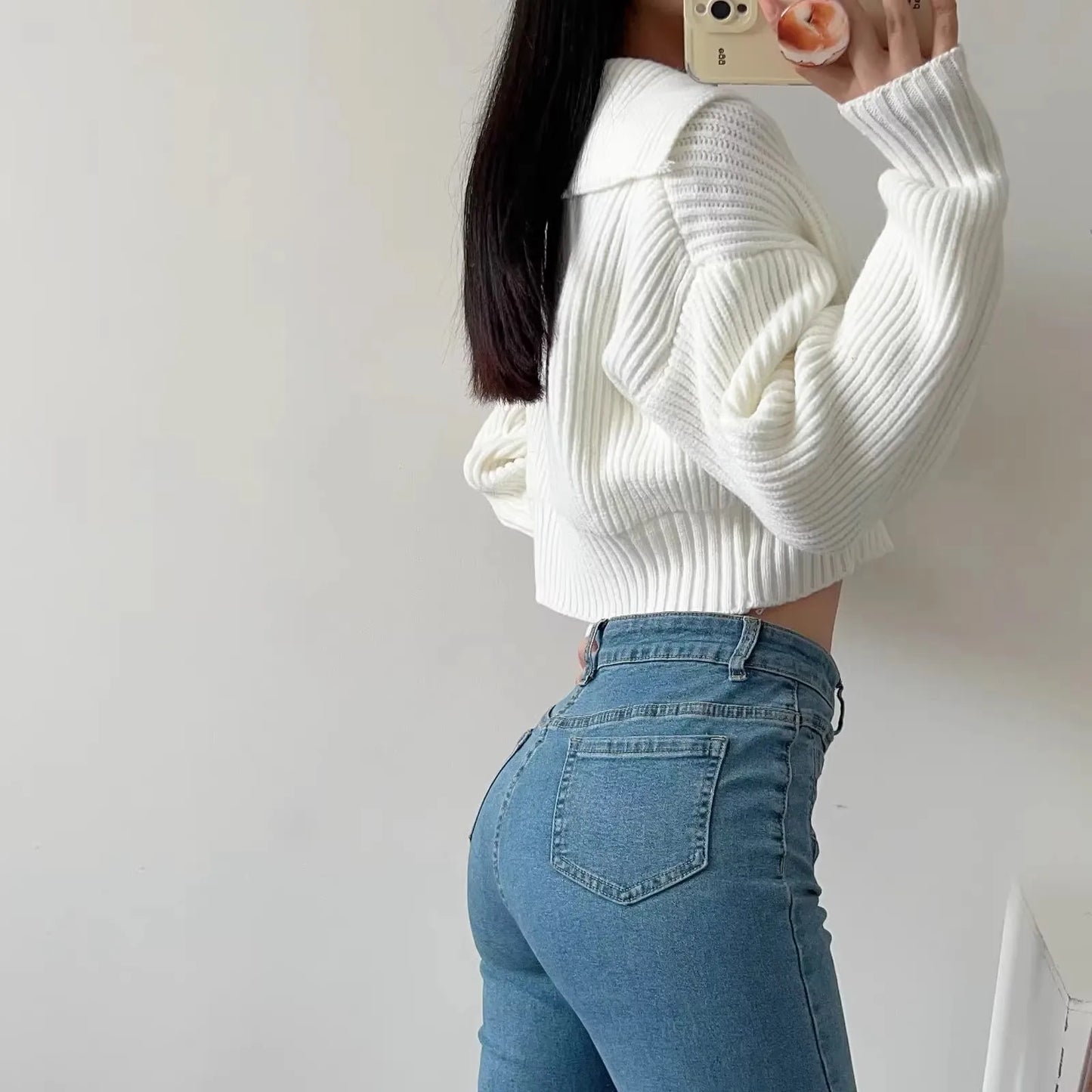 New Winter Women'S Cozy V-Neck Short Sleeve Pullover Soft Ribbed Texture Basic Long Sleeve Solid Knit Sweater Casual Womenswear