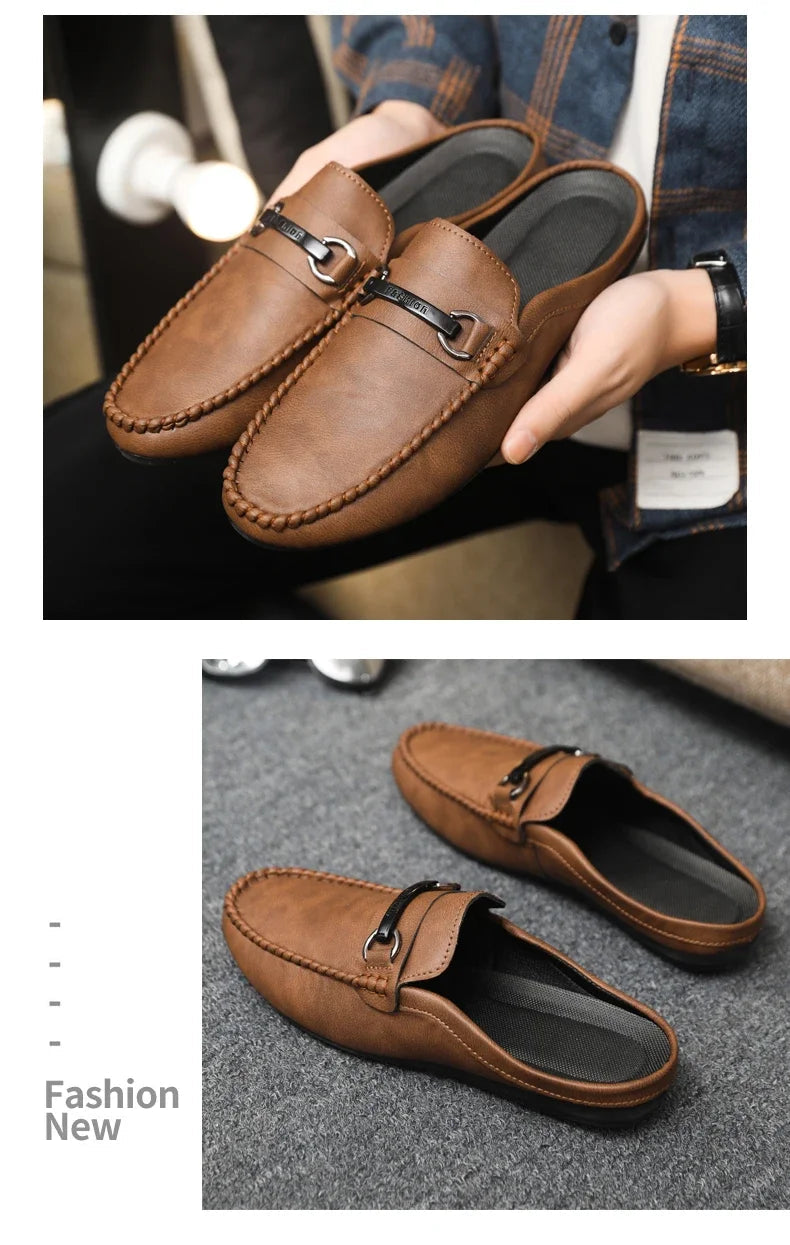 Summer Half Shoes For Men Comfortable Leather Casual Shoes Soft Flat Men's Loafers Lightweight Slip-on Shoes Man Daily Slippers luxecrown.co.uk