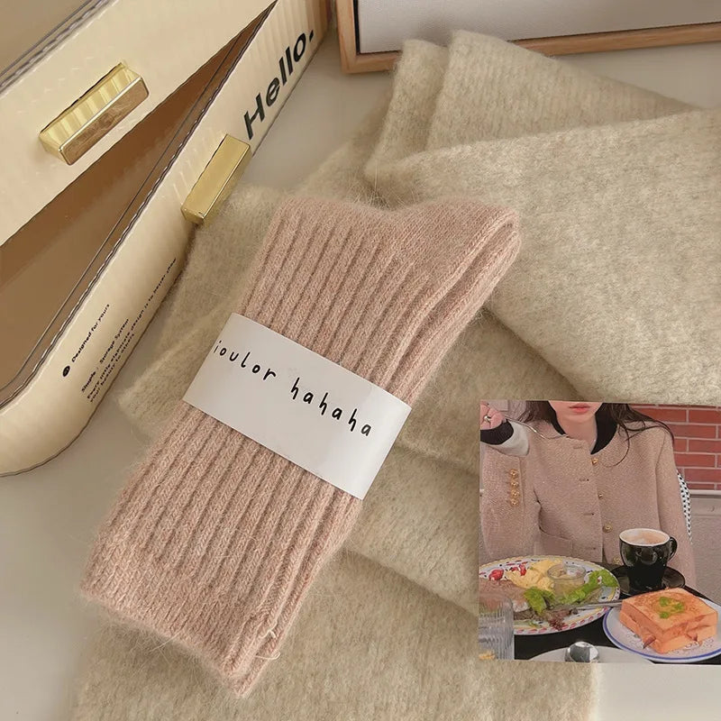 New Winter Socks Women Cashmere Wool Thicken Warm Women Socks Sox Japanese Fashion Harajuku Solid Color Thermal Long Socks