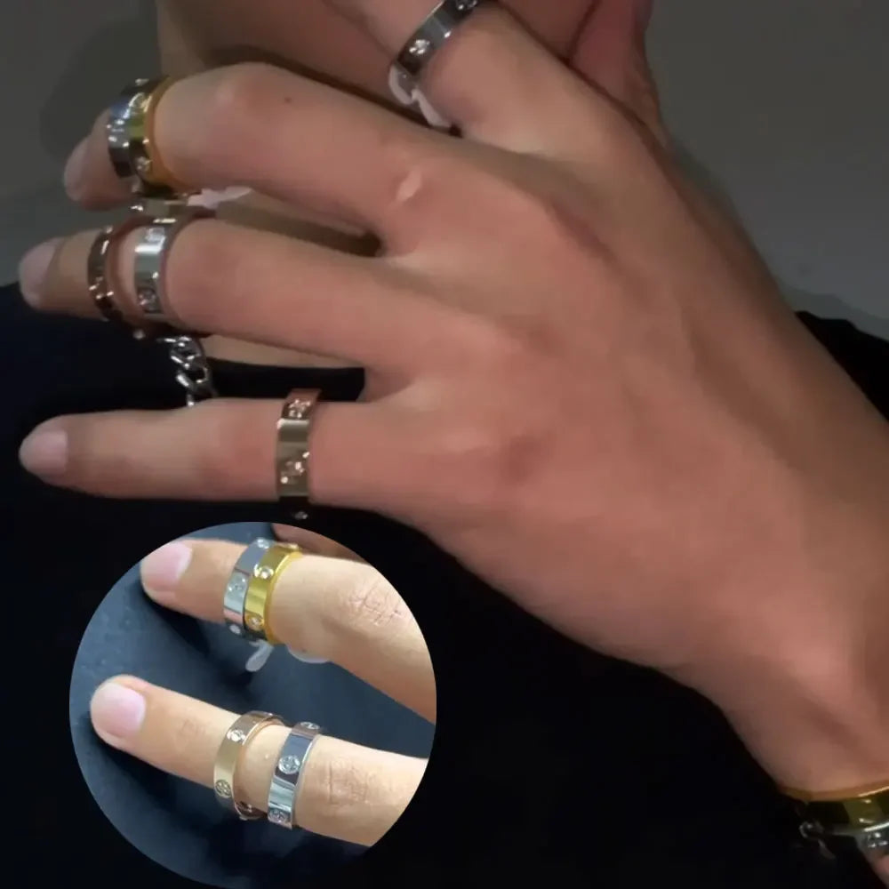 Fashion Stainless Steel CZ Crystal Cross Ring For Women Men Rose Gold Color Love Couple  Wedding Rings Luxury Jewelry Gift Streetsharks