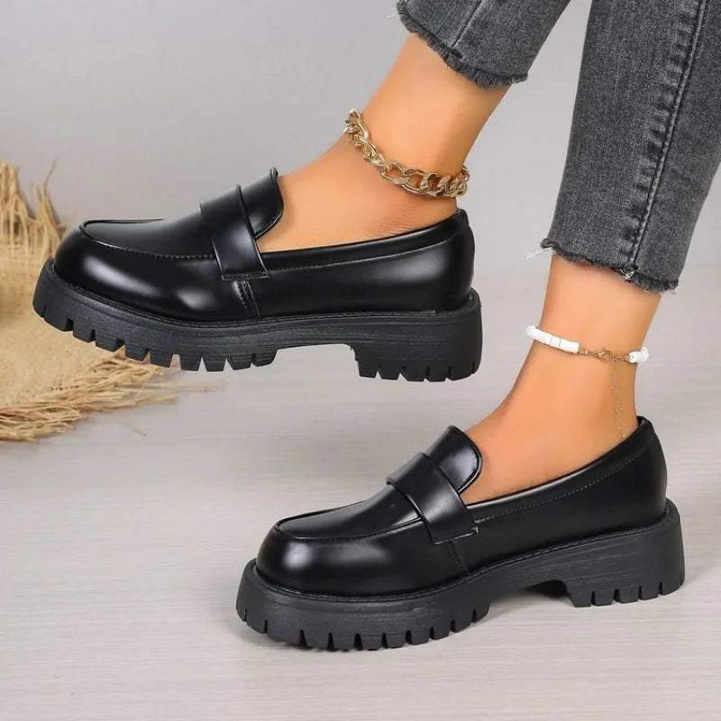 British Style Platform Loafers Women 2026 Plus Size Round Toe Single Shoes Woman Thick Bottom Pu Leather Shoes Mujer luxecrown.co.uk