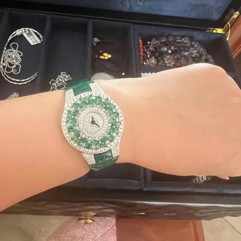 Luxury Brand Woman Watch Qualities Diamond Emerald Watches Ladies Leather Brcalaet Elegant Montre Femme watch for women luxecrown.co.uk