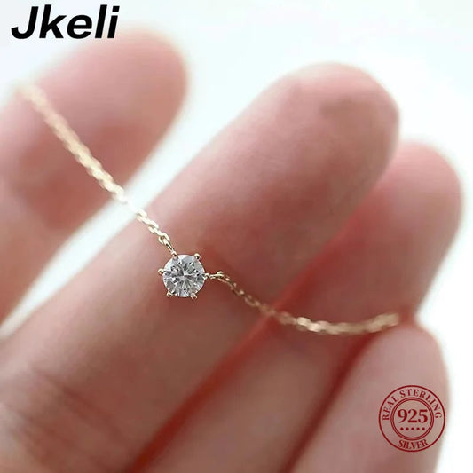 Jkeli 925 Sterling Silver 18k Gold Plated Necklace Single Sparkling Zircon Clavicle Chain for Women Wedding Jewelry collares Streetsharks