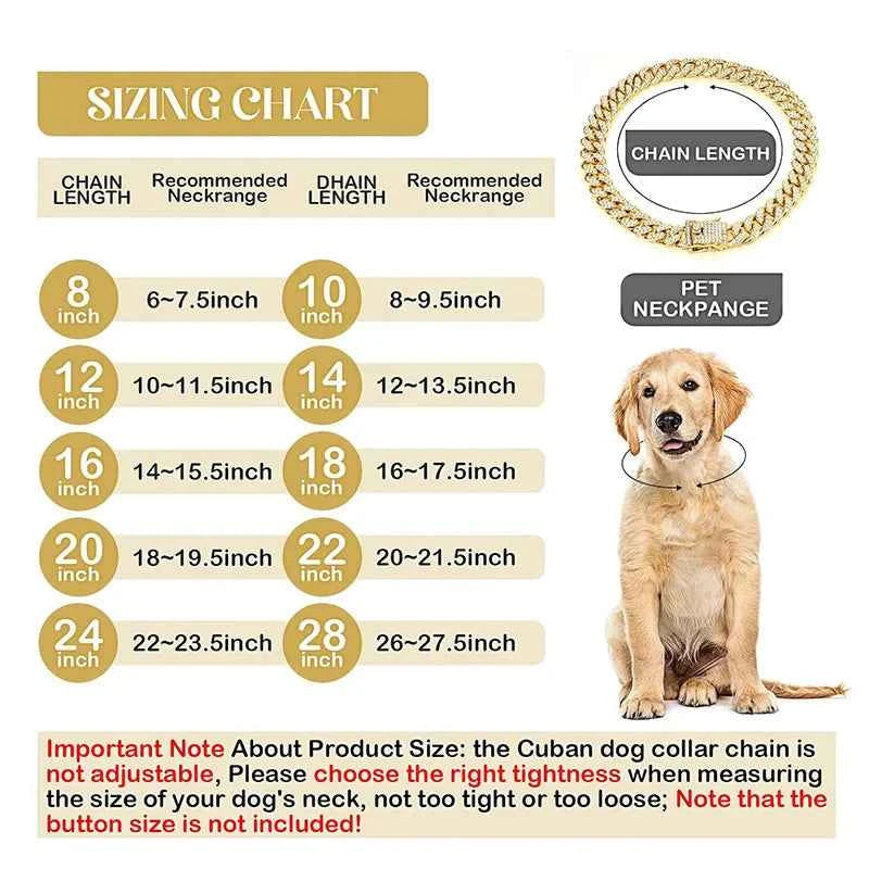 Dog Cuban Gold Chain Luxury Diamond Dog Collar Pet Metal Necklace Jewelry Accessories for Small Medium Large Dogs Cats Pet Gift luxecrown.co.uk