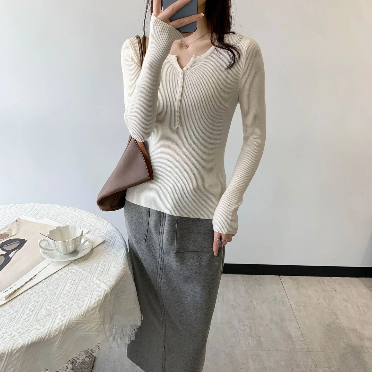 2026 Spring Autumn Basic Sweaters Knitted Women Sweater Button O-neck Pullovers Female Pullover Slim Solid Bold Stripes Tops