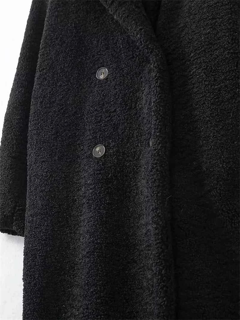 KEYANKETIAN Winter New Women's Teddy Bear Coat Stylish Thick Thick Warm Faux Fur Fleece Lady Long Coat Double Breasted Jacket