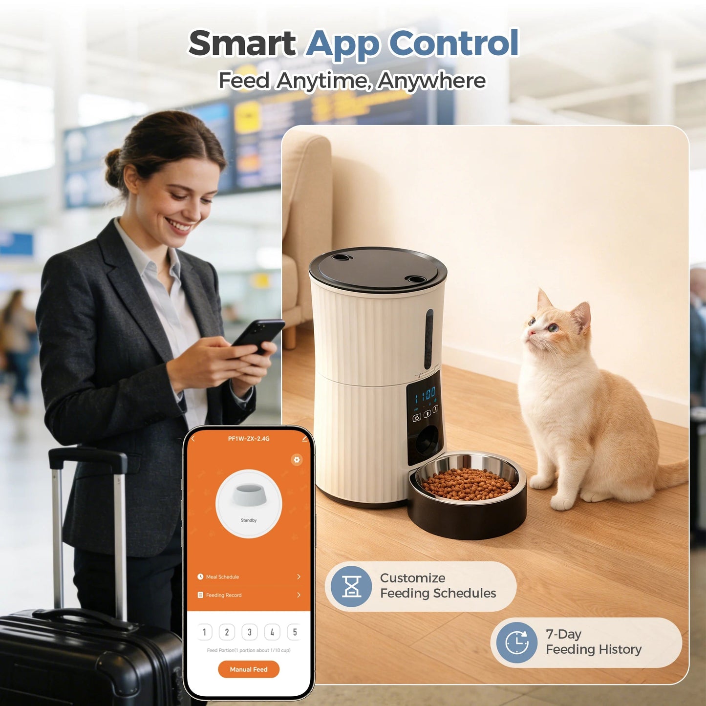 JHK 4L Automatic Cat Feeder WiFi Timed Cat Food Dispenser with APP Control Dual Power Supply Indoor Programmable Pet Feeder luxecrown.co.uk