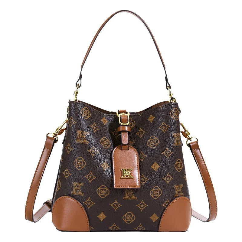 High-End Large Capacity Bucket Bag Women's Fashion Luxury Retro Floral Print Single Shoulder Bag Vintage Style PU Material luxecrown.co.uk