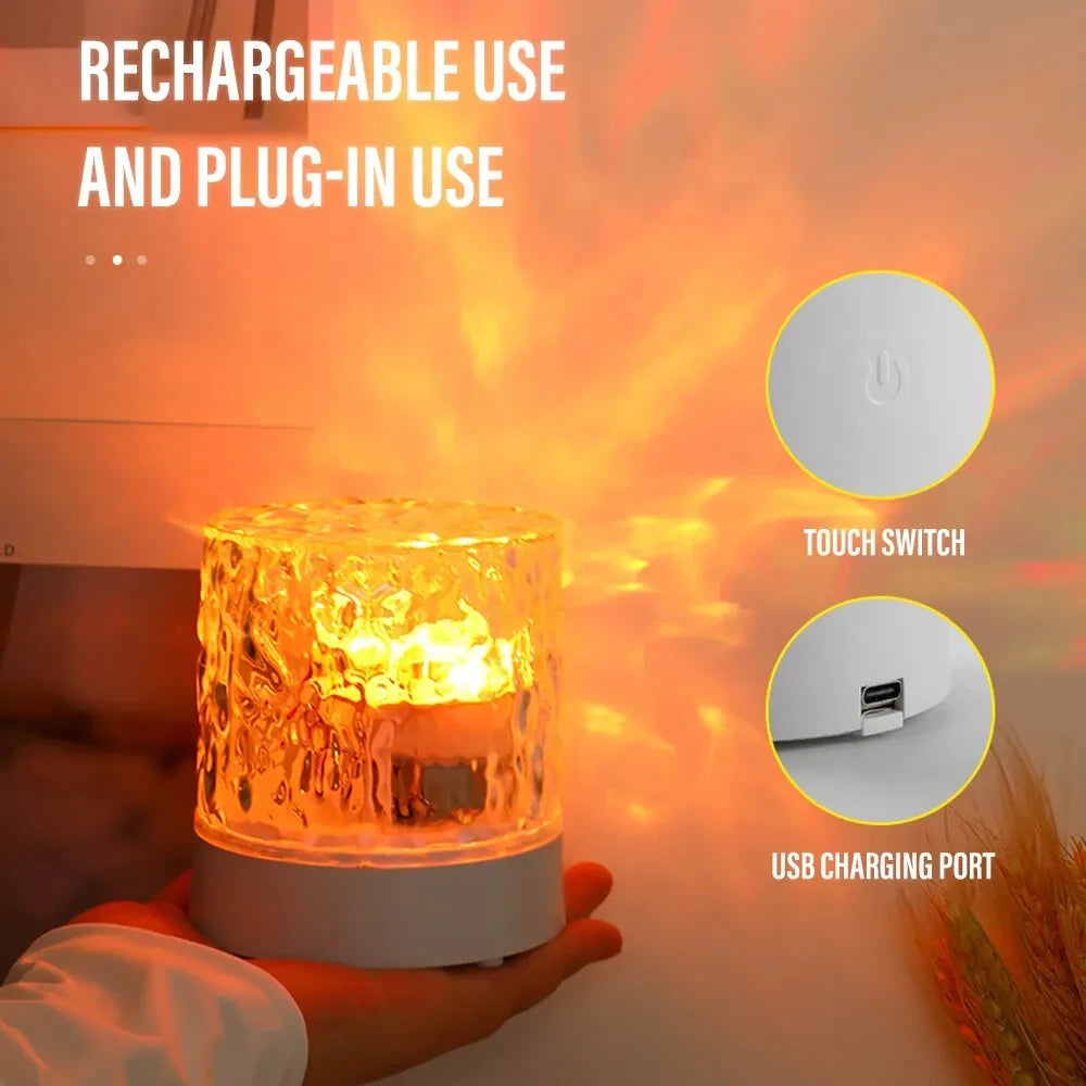 Rechargeable 16 Color LED Water Ripple Projector Night Light Remote Control Bedroom Ambient Lamp RGB Dimmable Crystal Table Lamp