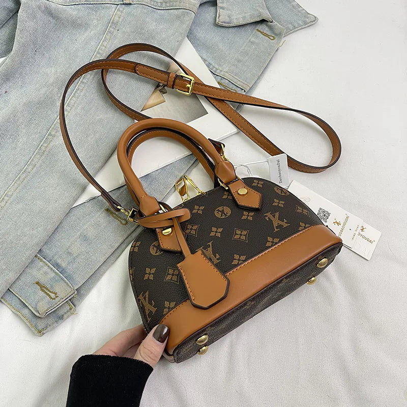 Fashion Luxury Design Women's Shell Handbag Retro Print PU Leather Shoulder Bag Girls Street Trend Premium Crossbody Bag Soft luxecrown.co.uk