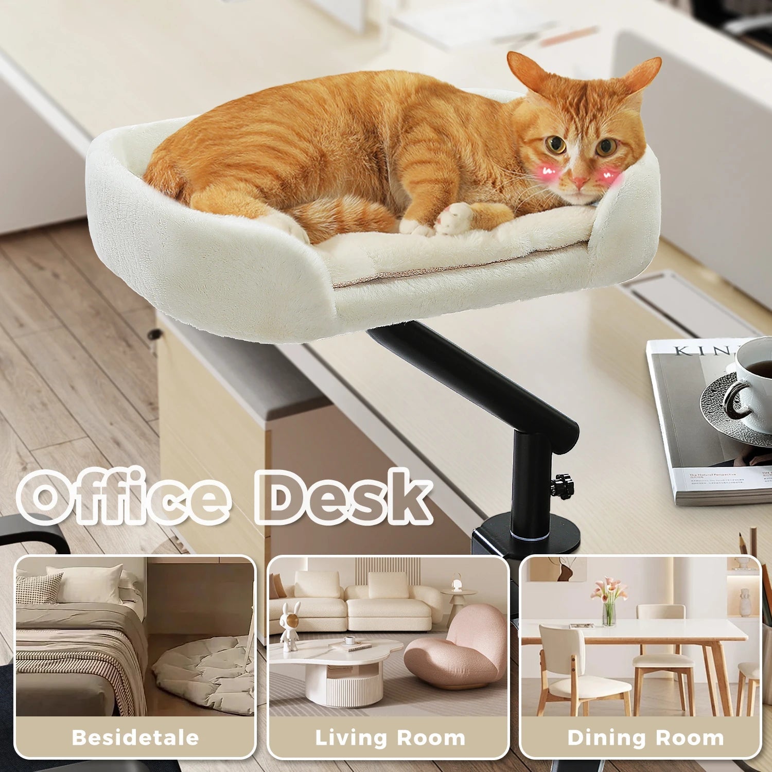 Cat Desk Bed, 360° Rotatable Cat Bed Stand for Indoor Cats, Adjustable Cat Basket, Cats Hammock for Table, Soft Cat Bed for Desk luxecrown.co.uk