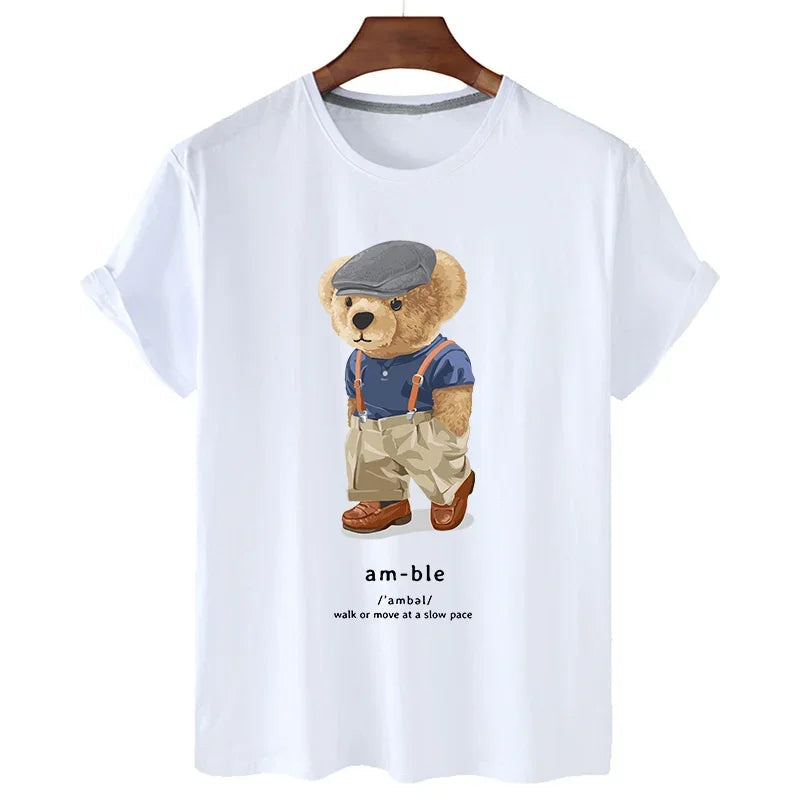 Funny Bear Print Tshirt Women Fashion Cartoon Harajuku Casual T-shirt Female Summer Short Sleeved Top Tees Unisex T Shirt luxecrown.co.uk