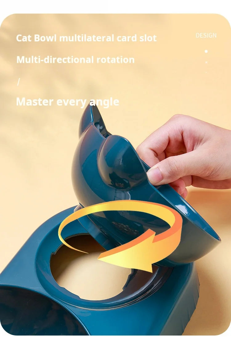 Pet Bowls With Water Feeder, 3 In 1 Ear Design Tilted Cat Water And Food Bowl Set With Gravity Water Bottle For Neck Protection luxecrown.co.uk