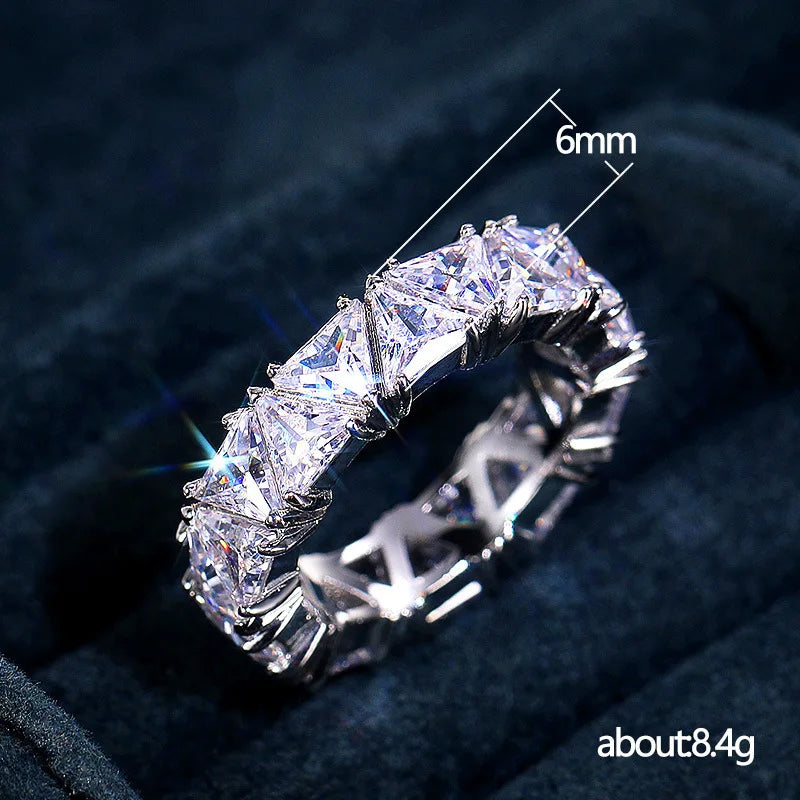 Luxurious 925 Sterling Silver Ring, Triangular Zircon Ring with Aaa Zircon Crystal, Engagement Jewelry Gift for Women Streetsharks