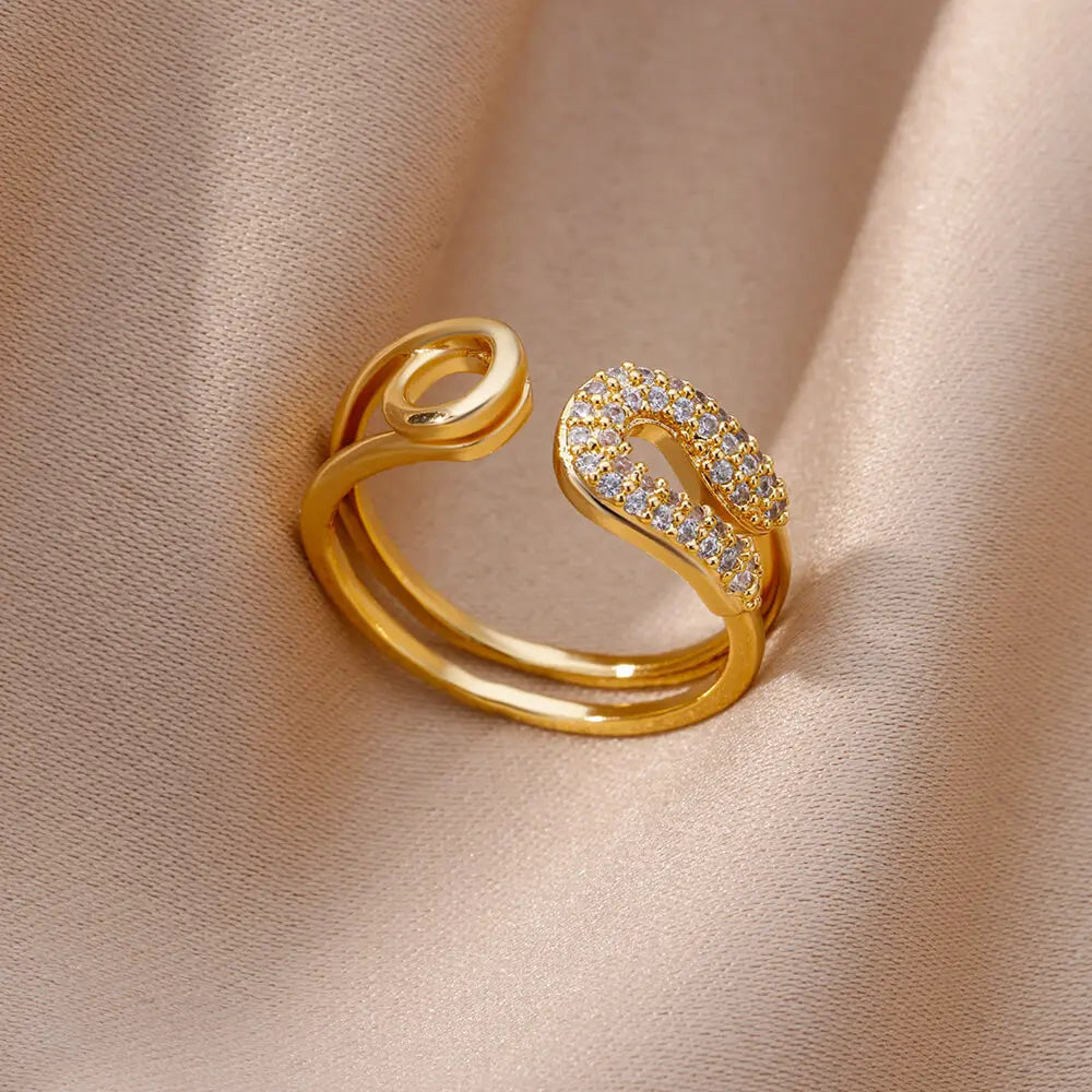 Fashion Gold Color Stainless Steel Rings For Women Chain Hollow Out Crystal Zircon Finger Ring Jewelry 2023 Gift anillos mujer Streetsharks