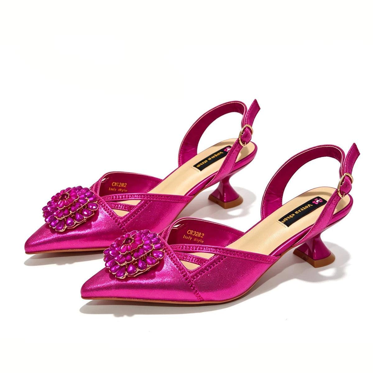 2026 Italian Peach Gold Rhinestone HAND CRAFTED UPPER Pointed Toe Women High Heels Shoes and Bag Set Elegant Party Shoes luxecrown.co.uk