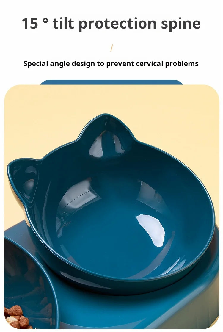 Pet Bowls With Water Feeder, 3 In 1 Ear Design Tilted Cat Water And Food Bowl Set With Gravity Water Bottle For Neck Protection luxecrown.co.uk