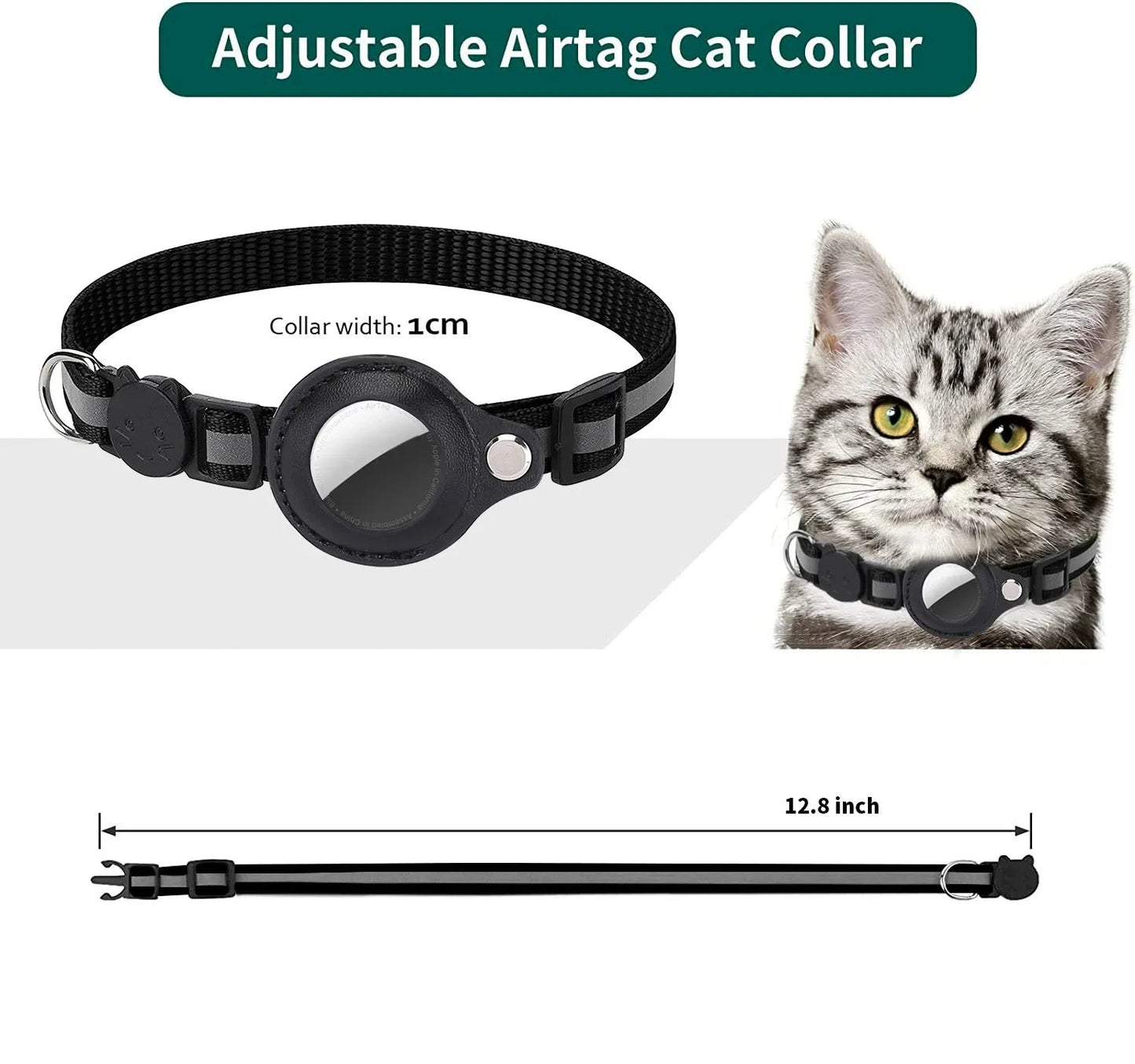 Cat AirTag Holder Collar Breakaway Reflective Strips Adjustable Kitten Collar Waterproof Cat Bell Collar Pet Air Tag Case collar luxecrown.co.uk