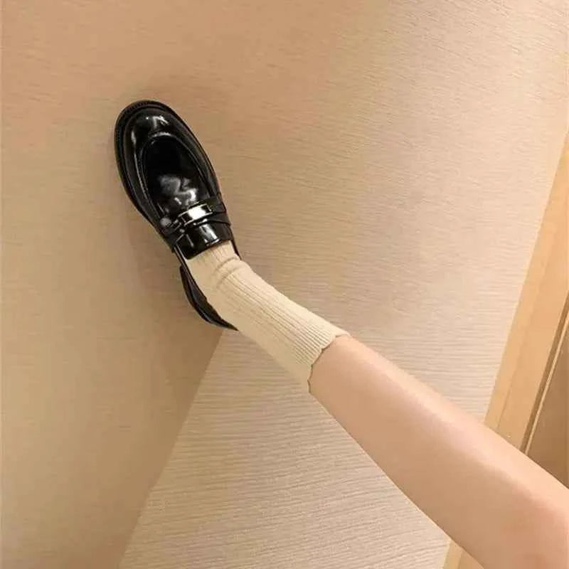 Spring New Women's Genuine Leather Shoes British Style Black Casual Shoes Banquet Office Wear Stylish Metal Design Loafers luxecrown.co.uk