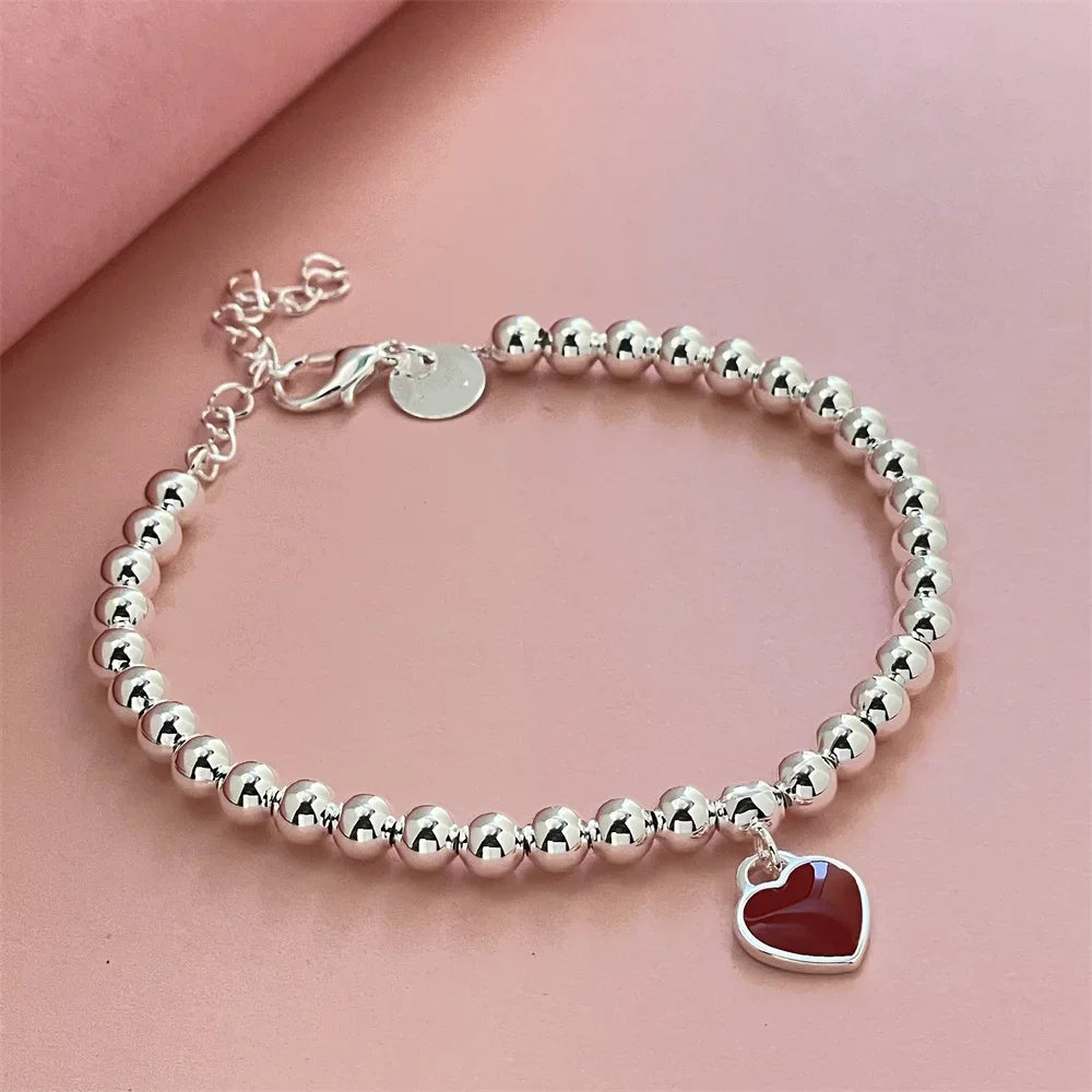 925 Sterling Silver Bracelet Red Heart Brand Charm Women Classic Fashion Party Jewelry Gift Streetsharks