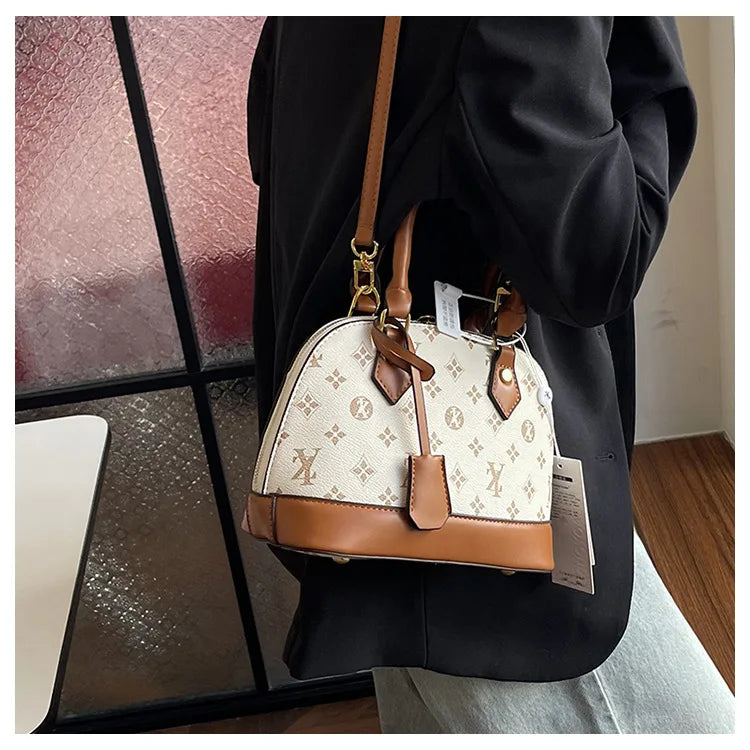 Fashion Luxury Design Women's Shell Handbag Retro Print PU Leather Shoulder Bag Girls Street Trend Premium Crossbody Bag Soft luxecrown.co.uk