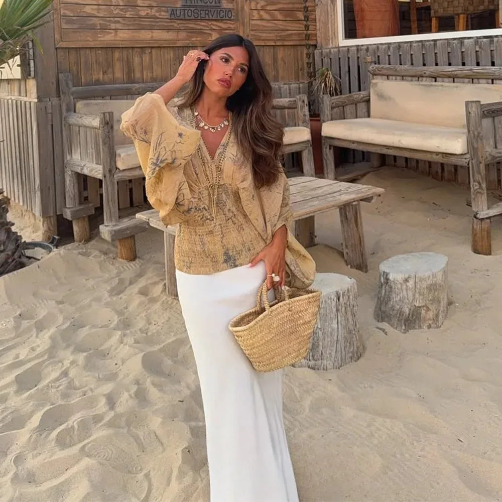 KONDALA Boho Holiday Tie Dye Print Women Shirt V Neck Long Sleeve Elastic Slim Blouse Fashion 2026 Spring Summer Party Women Top luxecrown.co.uk