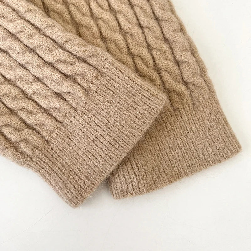 2026 New Autumn Winter Women V-neck Long Sleeve Knitted Sweaters Twist Striped Loose Solid Color Short Pullover Tops