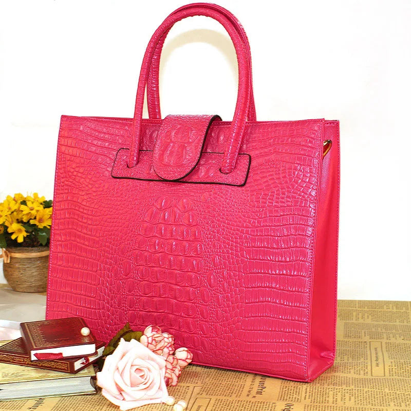 New Fashion Luxury Crocodile Pattern Women's Real Leather OL Handbags Genuine Leather Ladies Shoulder Bag Business Computer Bags luxecrown.co.uk