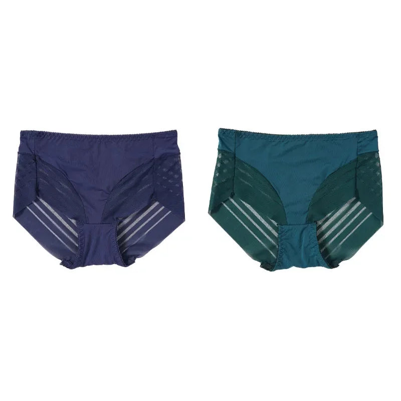 2PCS High Waist Briefs Women Seamless Panties Transparent Mesh High Elastic Tummy Control Underwear Female Lingere Underpant Streetsharks