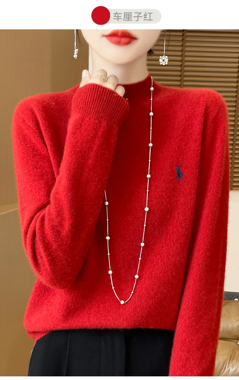 2024 Autumn/Winter Women's New Cashmere Hoodie Fashionable Embroidered Half High Neck Soft Cashmere Explosive100% Australianwool Streetsharks