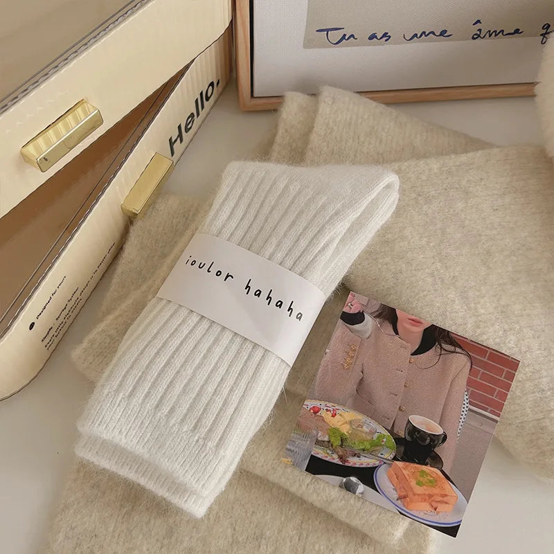 New Winter Socks Women Cashmere Wool Thicken Warm Women Socks Sox Japanese Fashion Harajuku Solid Color Thermal Long Socks