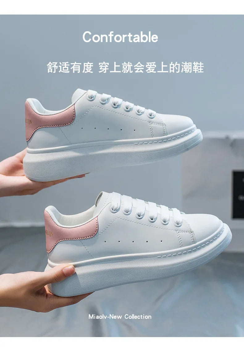 McQueen women's new popular white shoes, versatile and super fiber breathable thick sole, height increasing McQueen sponge cake Streetsharks