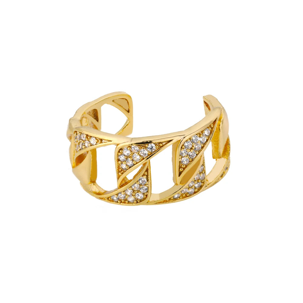 Classic Twist Chain Open Rings For Women Zircon Stainless Steel Geometric Twist Wrapped Couple Ring Wedding Aesthetic Jewelry Streetsharks