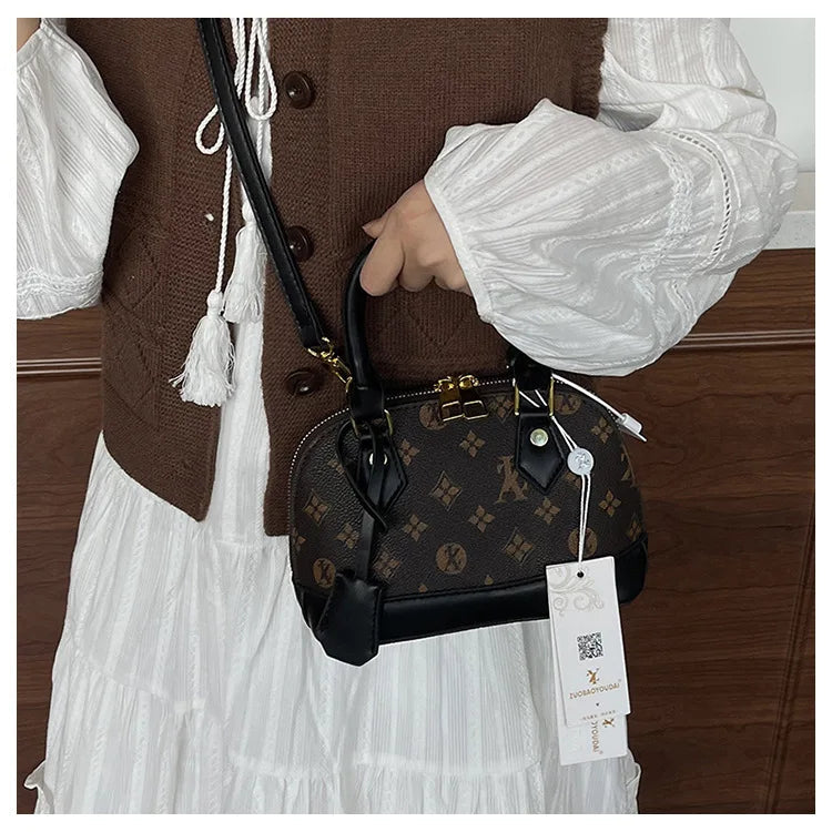 Fashion Luxury Design Women's Shell Handbag Retro Print PU Leather Shoulder Bag Girls Street Trend Premium Crossbody Bag Soft luxecrown.co.uk