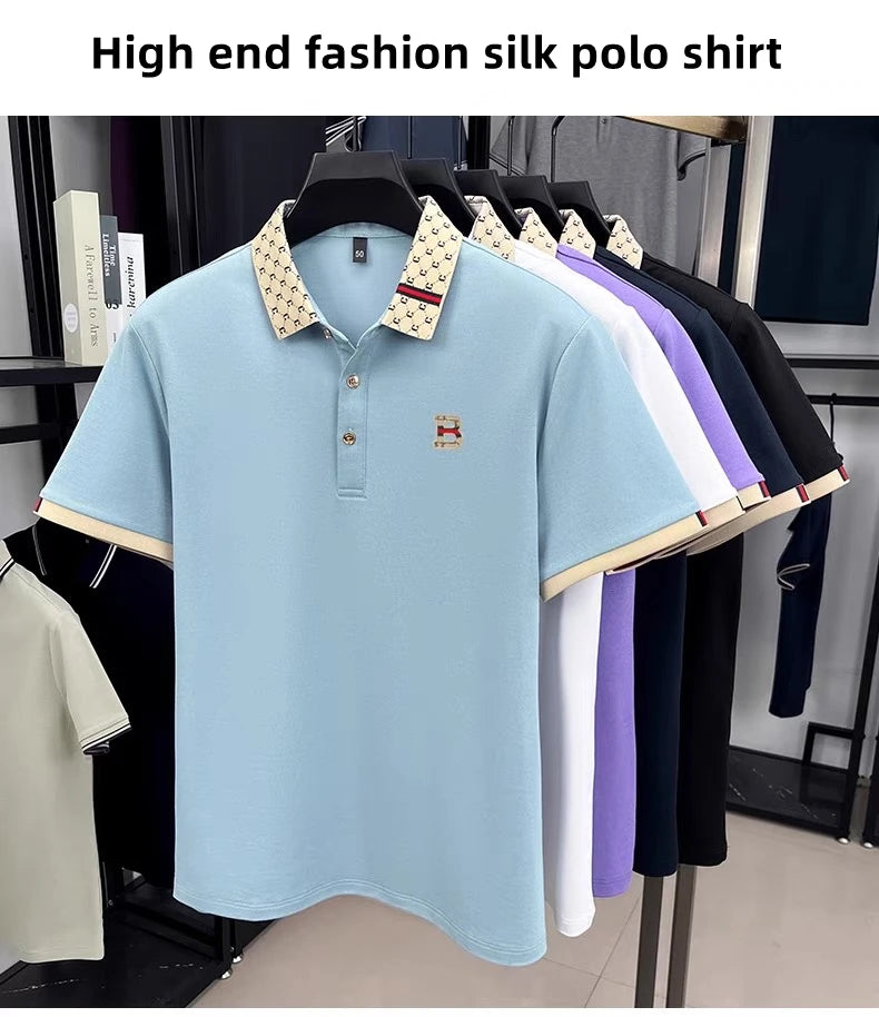 Luxury brand B letter embossed short sleeve polo shirt men summer lightweight breathable new fashion color blocked lapel T-shirt luxecrown.co.uk