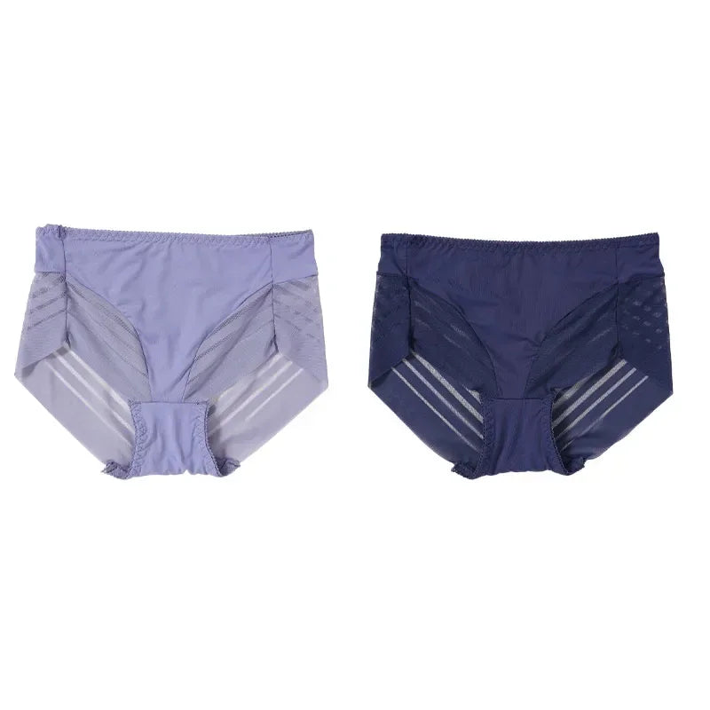 2PCS High Waist Briefs Women Seamless Panties Transparent Mesh High Elastic Tummy Control Underwear Female Lingere Underpant Streetsharks