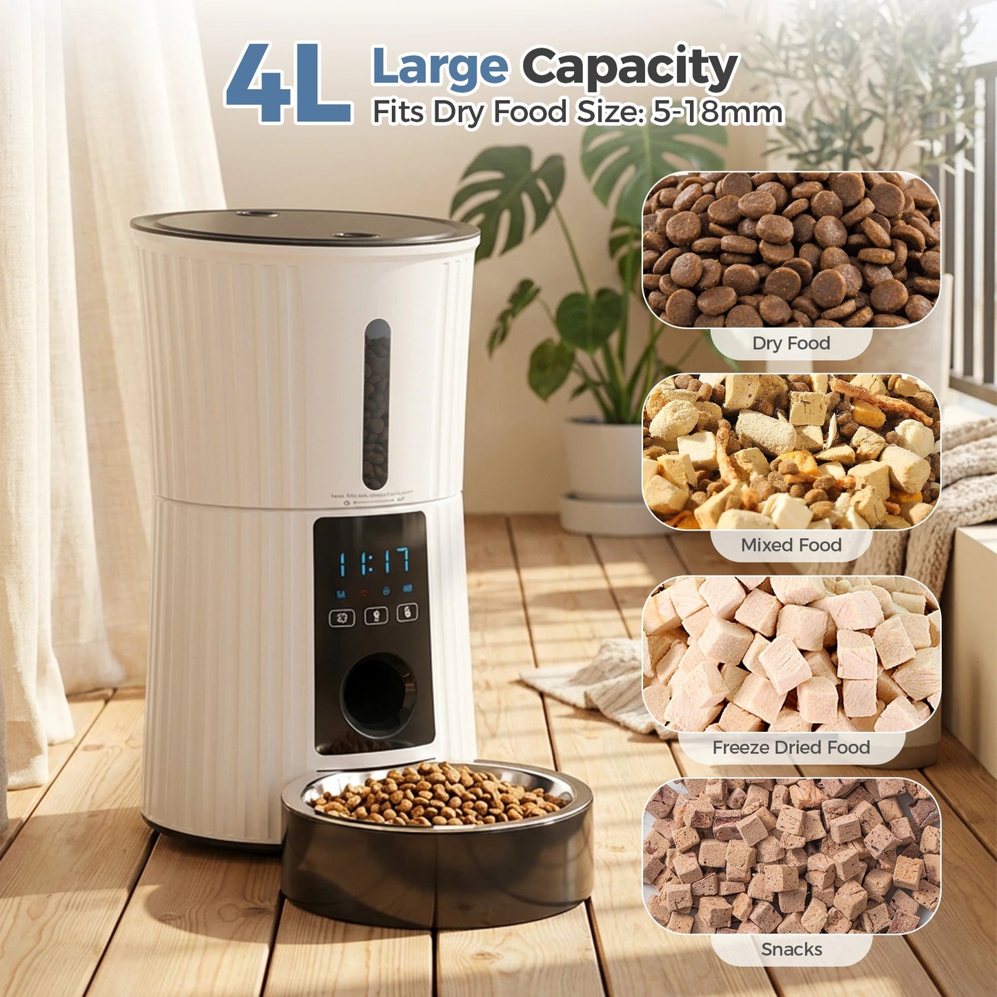 JHK 4L Automatic Cat Feeder WiFi Timed Cat Food Dispenser with APP Control Dual Power Supply Indoor Programmable Pet Feeder luxecrown.co.uk