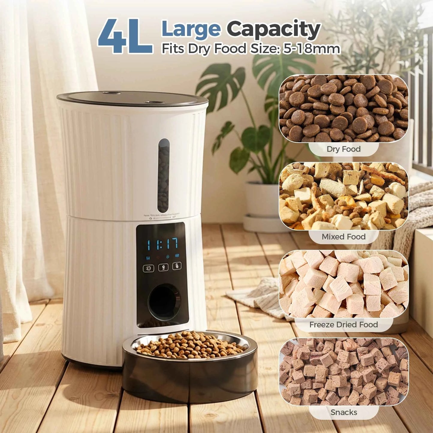 JHK 4L Automatic Cat Feeder WiFi Timed Cat Food Dispenser with APP Control Dual Power Supply Indoor Programmable Pet Feeder luxecrown.co.uk