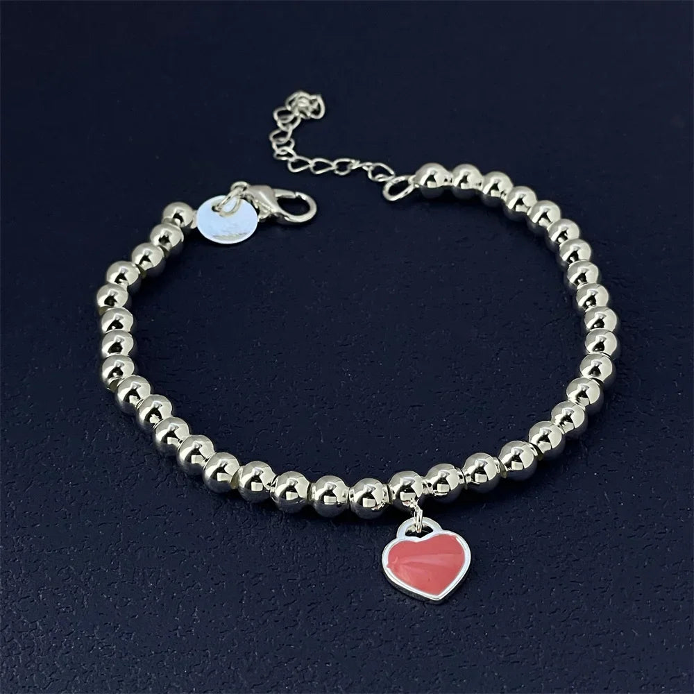 925 Sterling Silver Bracelet Red Heart Brand Charm Women Classic Fashion Party Jewelry Gift Streetsharks