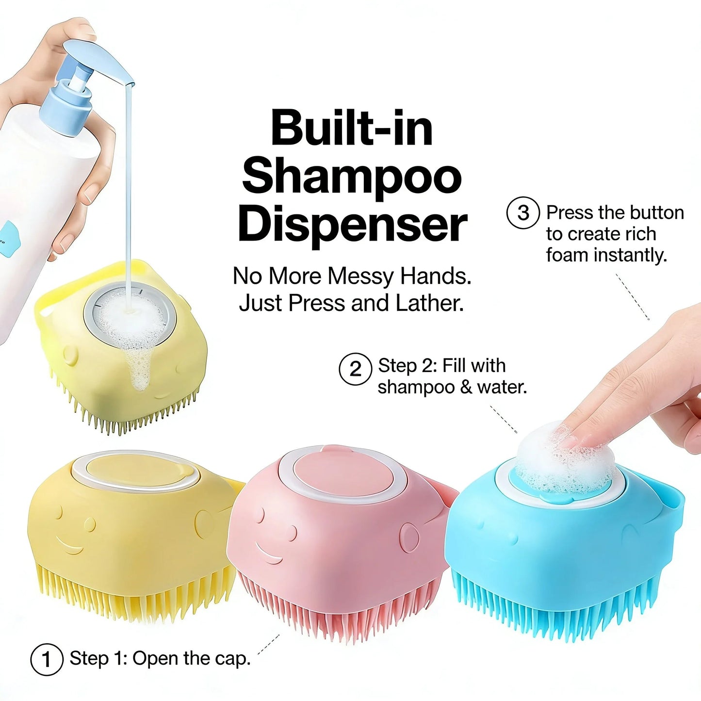 2-In-1 Pet Bath & Massage Brush With Shampoo Storage Silicone Dog Cat Grooming Tool For Puppy Kitten Sensitive Skin luxecrown.co.uk