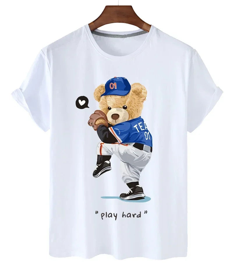 Funny Bear Print Tshirt Women Fashion Cartoon Harajuku Casual T-shirt Female Summer Short Sleeved Top Tees Unisex T Shirt luxecrown.co.uk