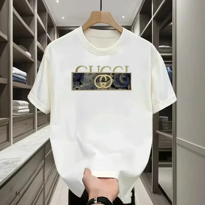 Summer 2026 New Brand Luxury Letter Pattern Printed Men's 100% Pure Cotton Short Sleeve Round Neck T-shirt luxecrown.co.uk