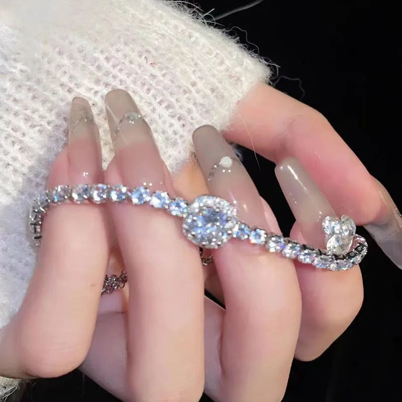 New 925 Sterling Silver Luxury Bracelet Elegant Shiny Zircon Fine Jewelry For Women Engagement Wedding Glamour Jewelry Wholesale Streetsharks