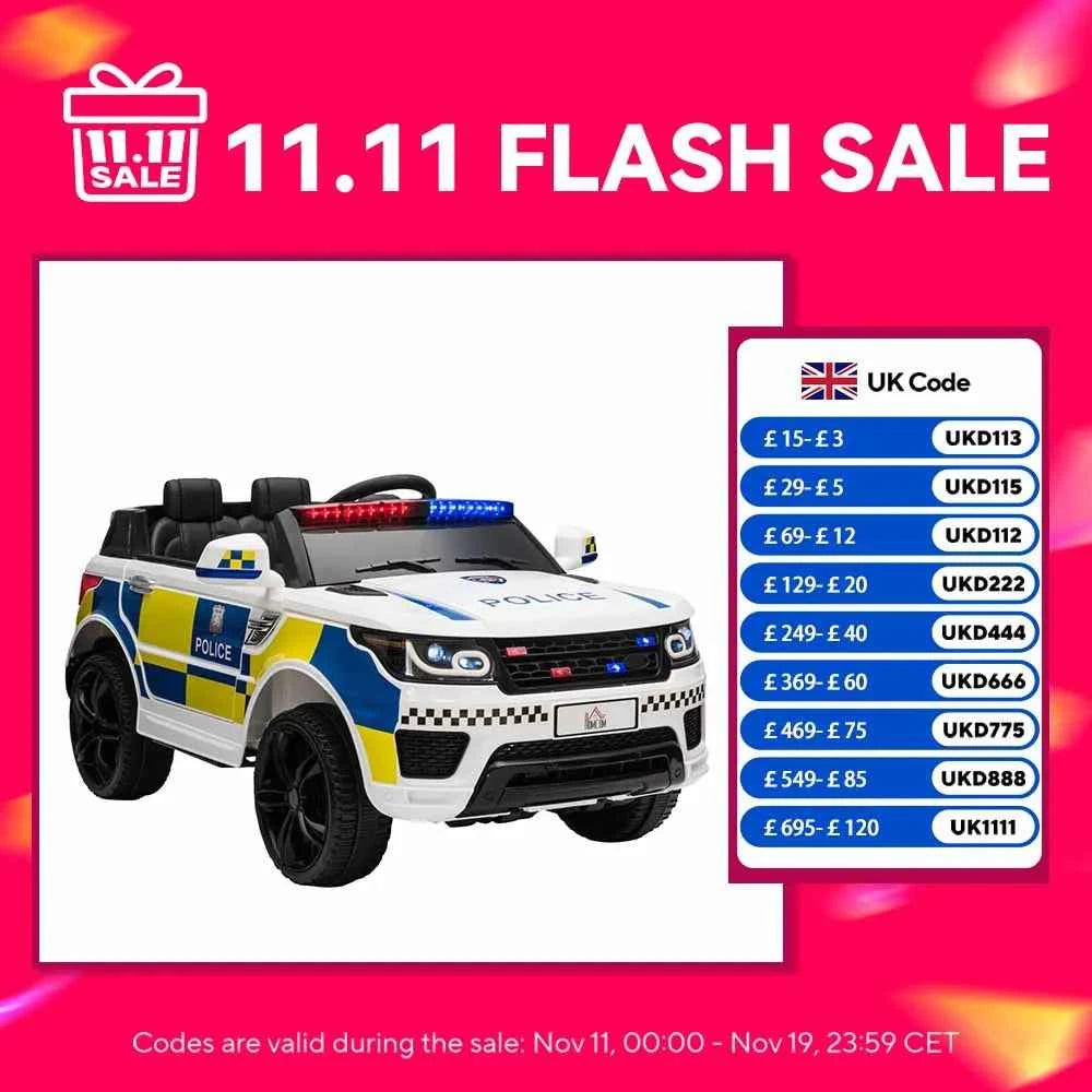 12V Kid Electric Ride On Police Car w/ Remote Siren Bluetooth 3-6 Years