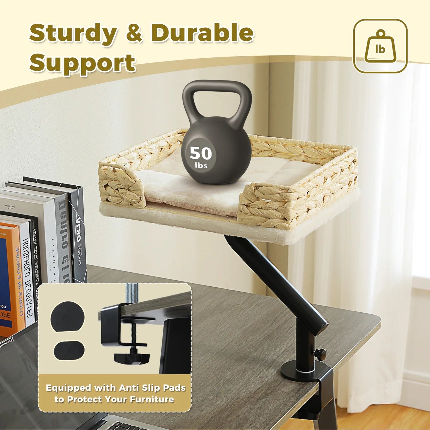 Cat Desk Bed, 360° Rotatable Cat Bed Stand for Indoor Cats, Adjustable Cat Basket, Cats Hammock for Table, Soft Cat Bed for Desk luxecrown.co.uk