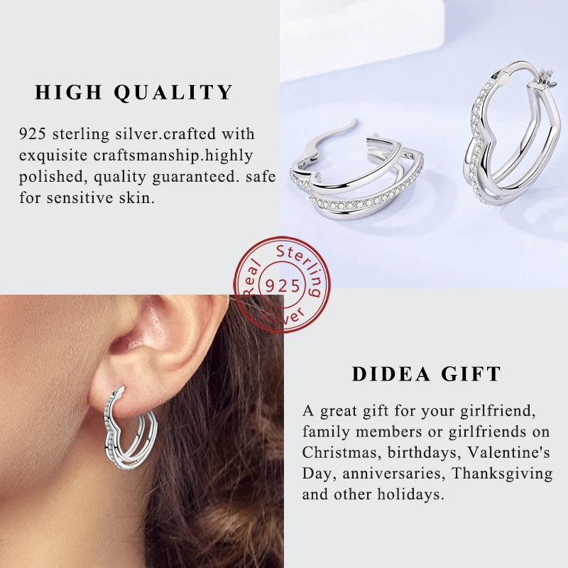 2025 Original 925 Sterling Silver Hoop Earring Zirconia Irregularity Stud Earring For Women Engagement Birthday Jewelry Gift Streetsharks