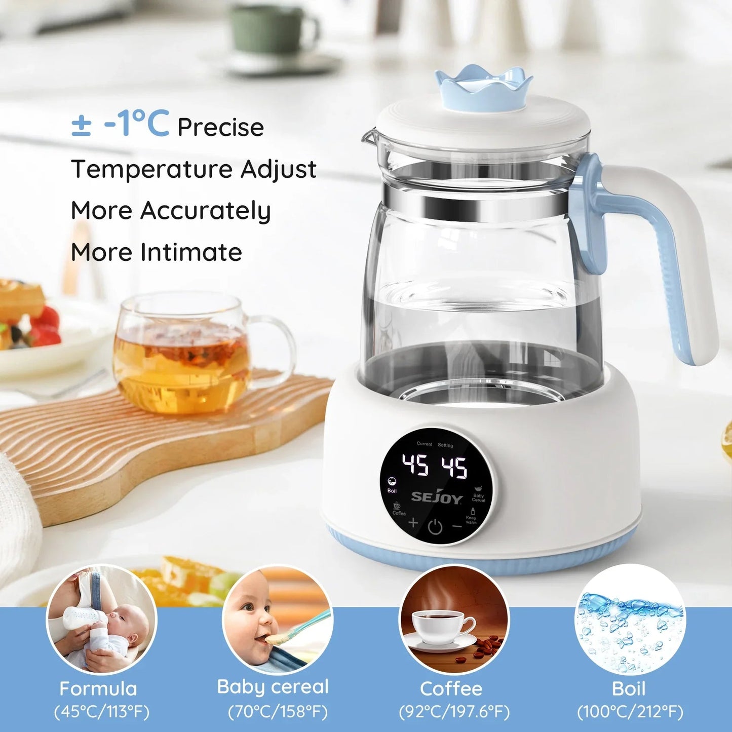 Sejoy 1.2L Baby Electric Kettle Infant Thermostatic Milk Regulator 24 Hours Hot Water Smart Insulation Pot Streetsharks