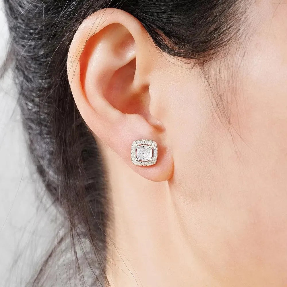 Huitan 925 Sterling Silver Shining White Cubic Zirconia Stud Earrings Luxury High Quality Jewelry Women Wedding Eternity Jewelry Streetsharks