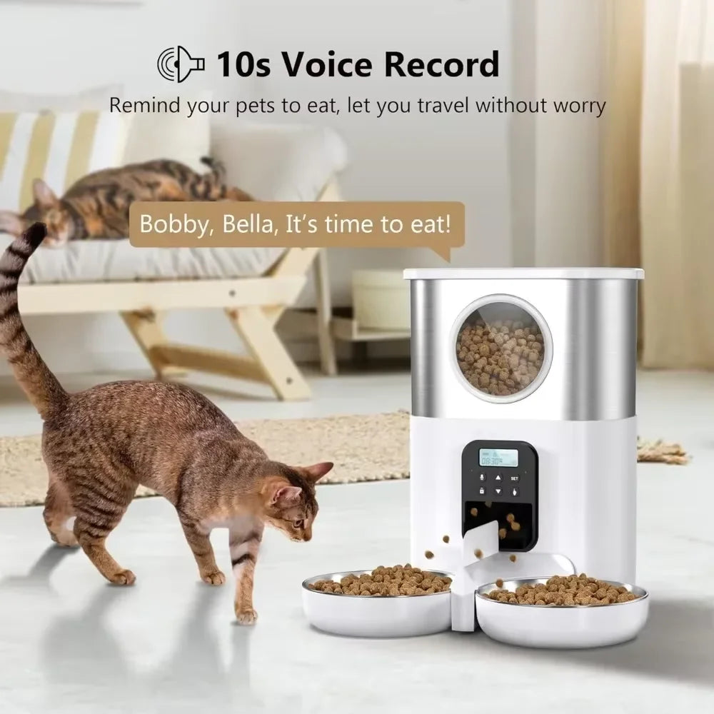 5L Large Capacity Automatic Cat Feeder For 2 Cat & Dog Timer Pet Feeder With Stainless Steel Bowl Pet Dry Food Auto Dispenser luxecrown.co.uk