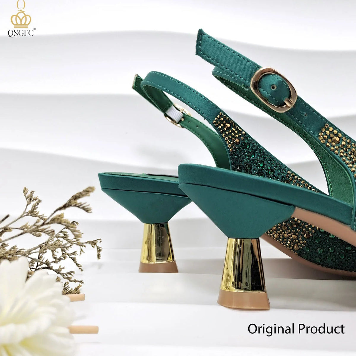2026 Nigerian Women Heel Ladies Italian Luxury Design Green Shoes And Bag Set Decorated with Rhinestone Handbag Wedding Party luxecrown.co.uk
